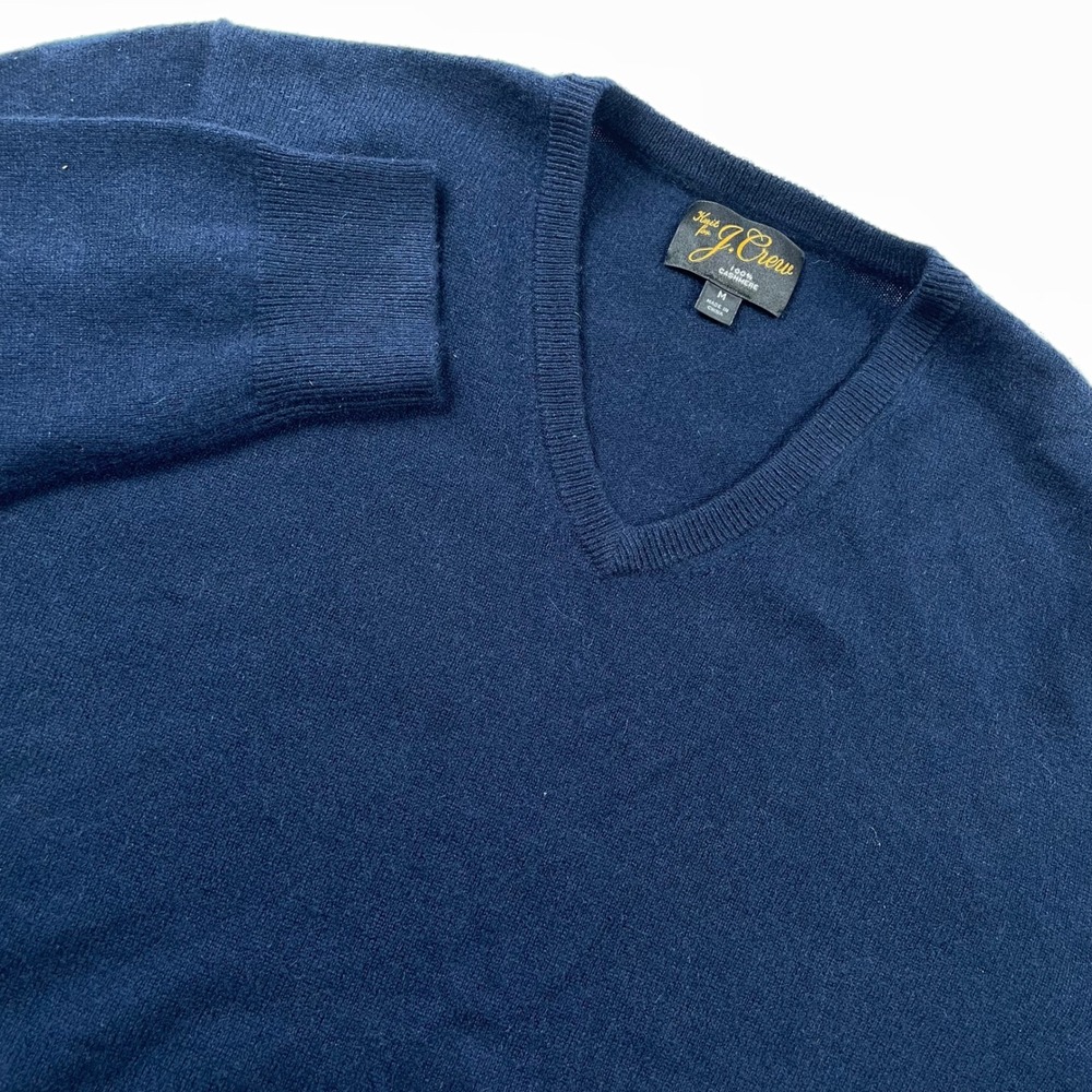 J.Crew Mens Navy Blue 100% Cashmere V-Neck Sweater Size Medium M